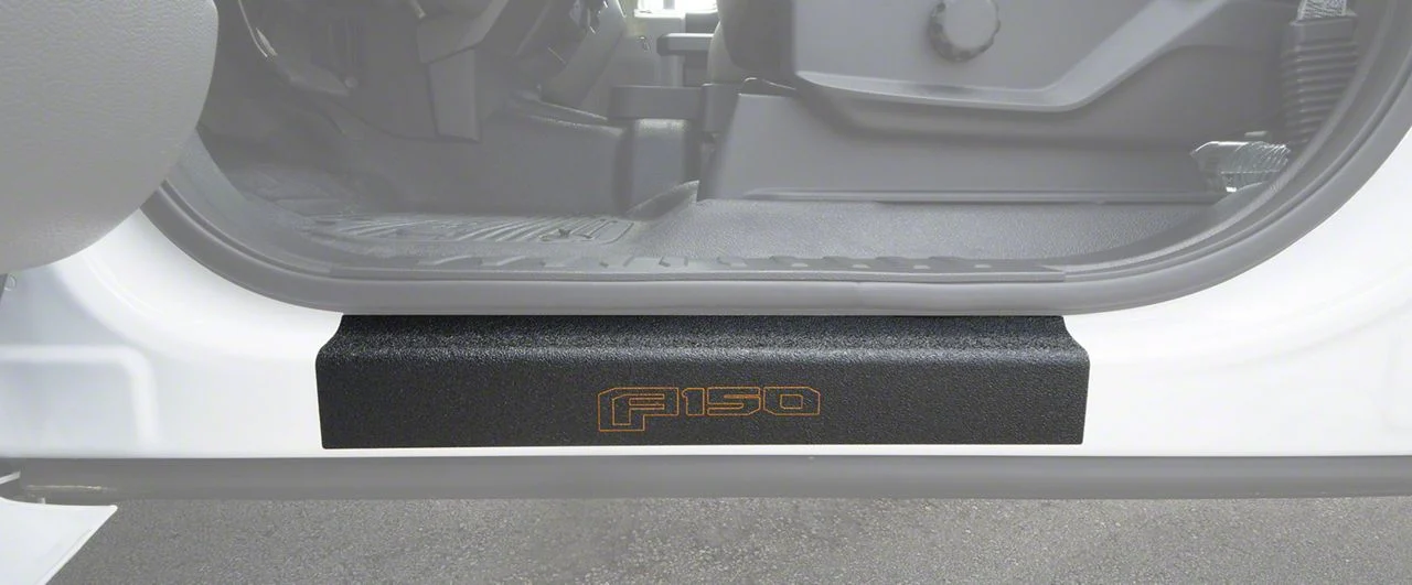 Front Door Sill Protection with F-150 Logo; TUF-LINER Black; Black and Orange (15-26 F-150)