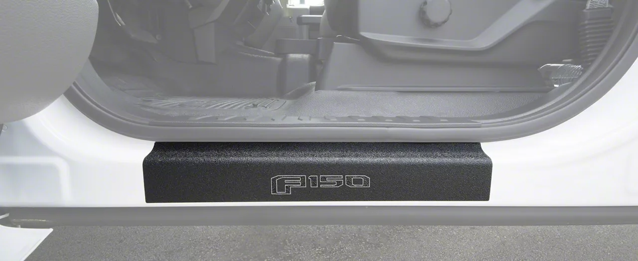 Front Door Sill Protection with F-150 Logo; TUF-LINER Black; Black and White (15-26 F-150)