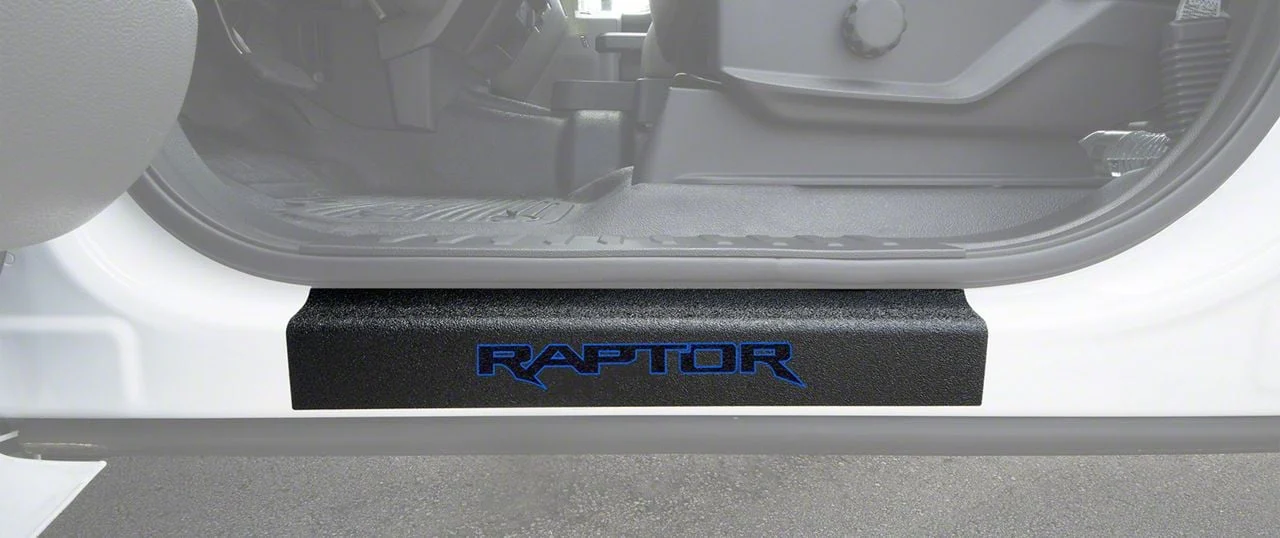 Front Door Sill Protection with Raptor Logo; TUF-LINER Black; Black and Blue (15-26 F-150)