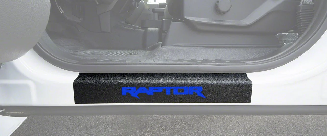 Front Door Sill Protection with Raptor Logo; TUF-LINER Black; Blue (15-26 F-150)