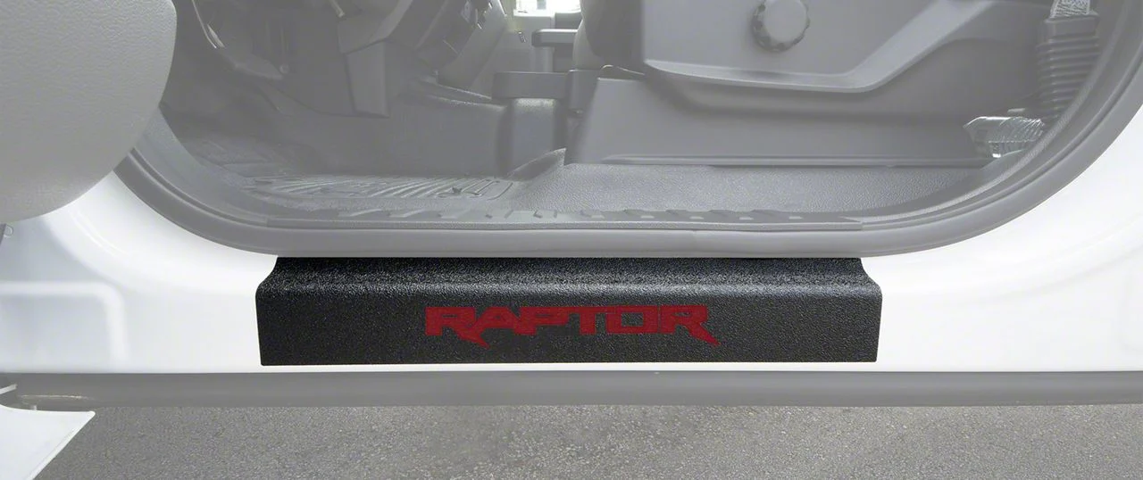 Front Door Sill Protection with Raptor Logo; TUF-LINER Black; Red (15-26 F-150)