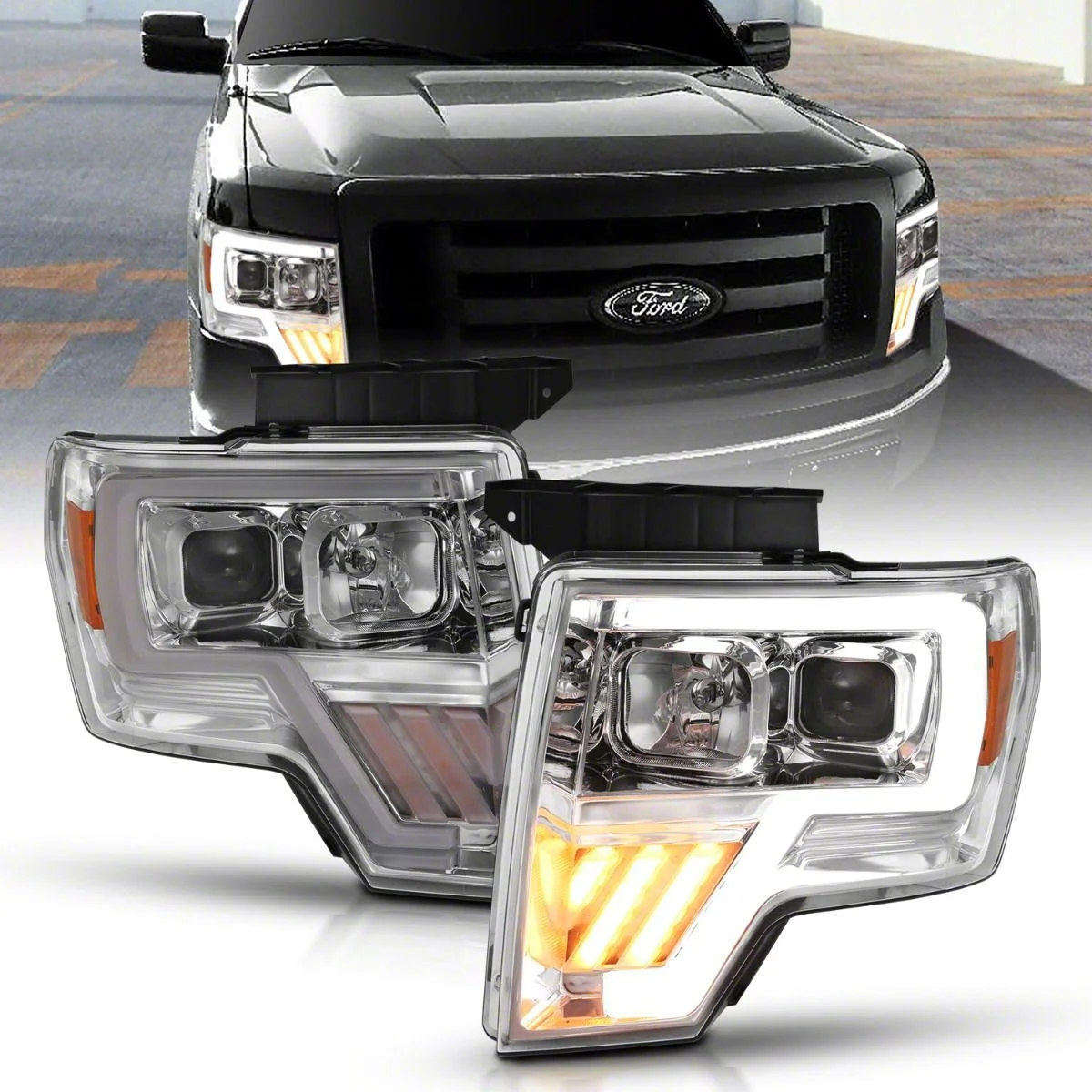 G4 Light Bar Projector Headlights; Chrome Housing; Clear Lens (09-14 F-150 w/ Factory Halogen Headlights)