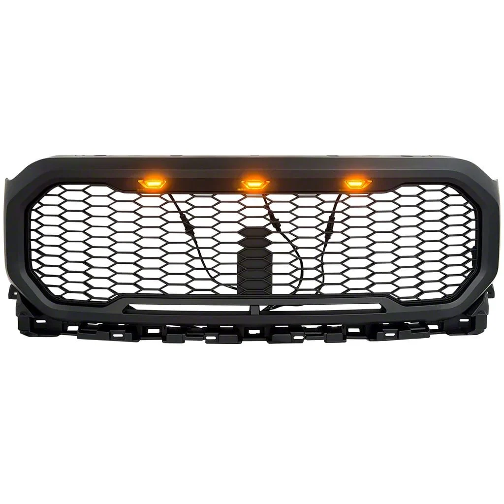 American Modified Mesh Upper Replacement Grille with Amber Lights; Black (21-23 F-150, Excluding Raptor & Tremor)