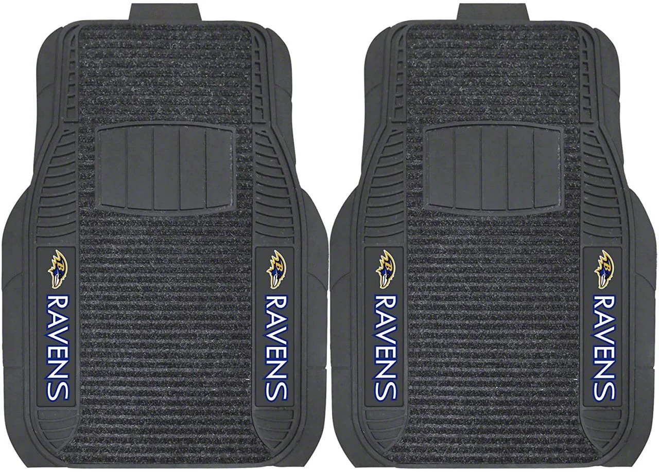 Molded Front Floor Mats with Baltimore Ravens Logo (Universal; Some Adaptation May Be Required)