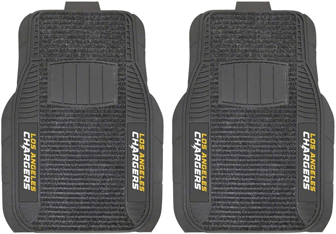 Molded Front Floor Mats with Los Angeles Chargers Logo (Universal; Some Adaptation May Be Required)