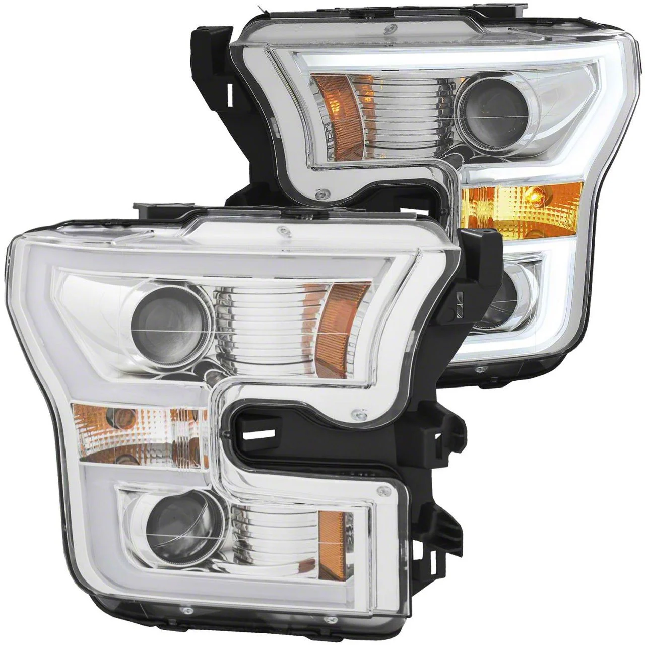 Plank Style Projector Headlights; Chrome Housing; Clear Lens (15-17 F-150 w/ Factory Halogen Headlights)