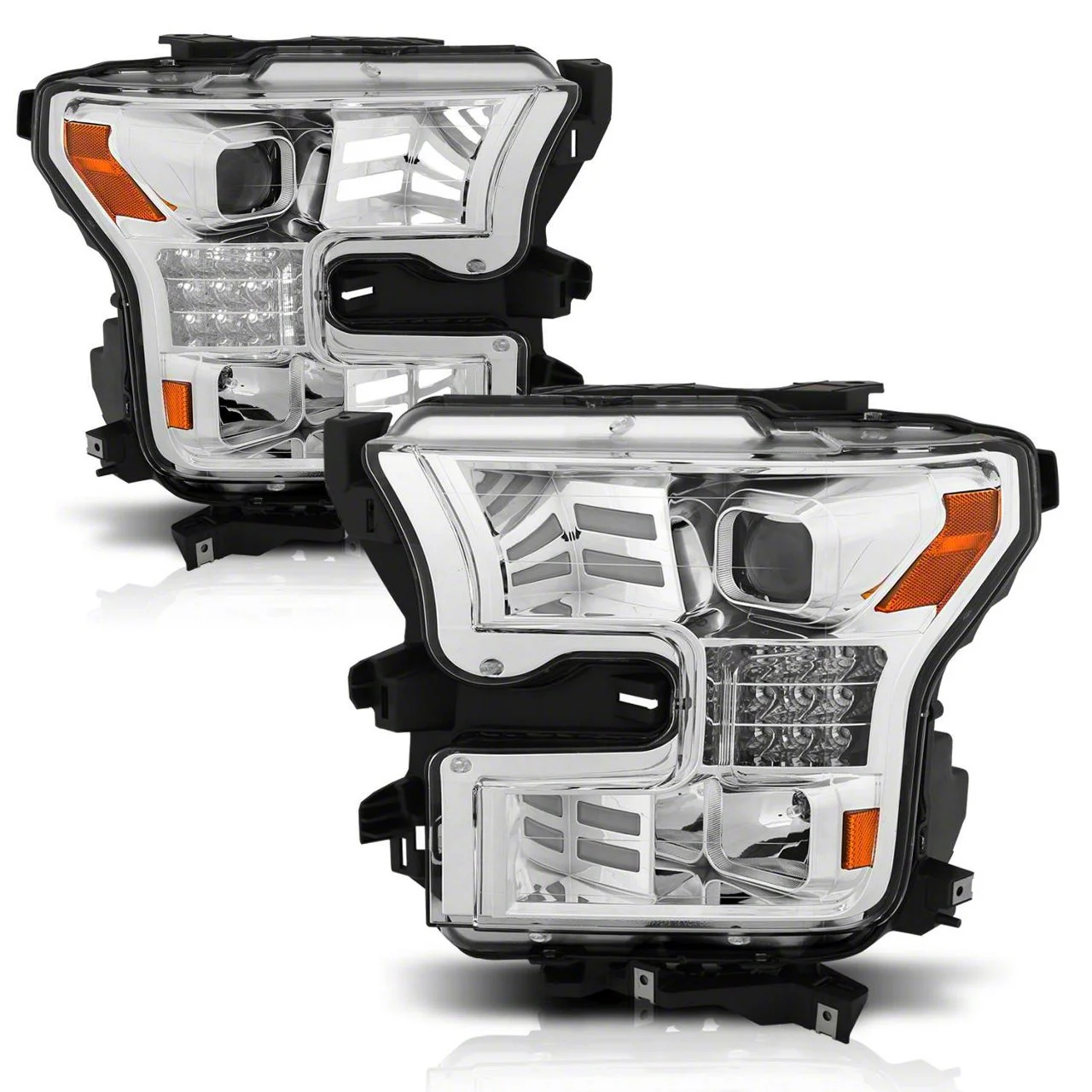 Plank Style Projector Headlights with Sequential Turn Signal; Chrome Housing; Clear Lens (15-17 F-150 w/ Factory Halogen Headlights)