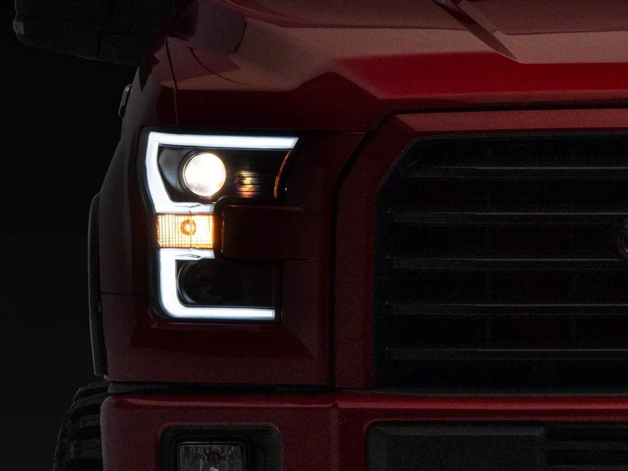 Plank Style Switchback Projector Headlights; Black Housing; Clear Lens (15-17 F-150 w/ Factory Halogen Headlights)