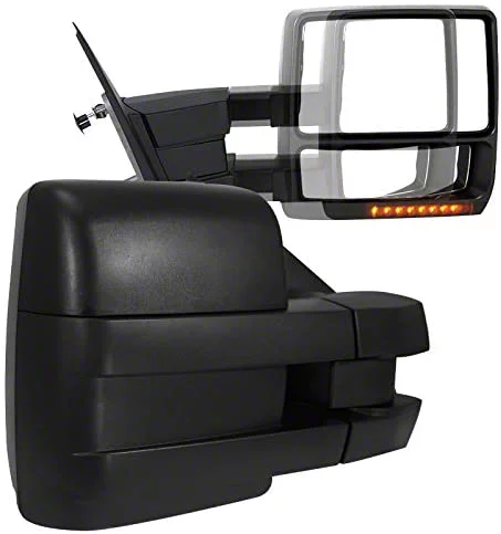 Powered Heated Towing Mirrors with Amber LED Turn Signals; Black (04-06 F-150)