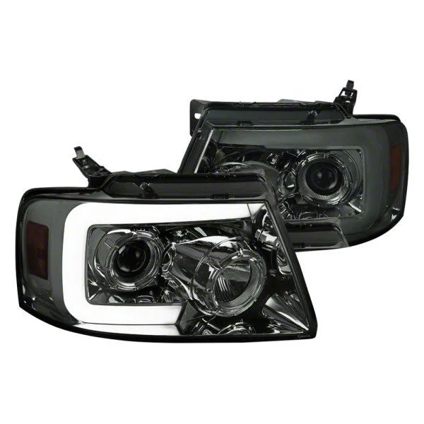 Switchback Sequential LED C-Bar Projector Headlights; Chrome Housing; Smoked Lens (04-08 F-150)