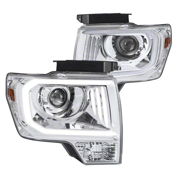 Dual Halo Projector Headlights; Chrome Housing; Clear Lens (09-14 F-150 w/ Factory Halogen Headlights)
