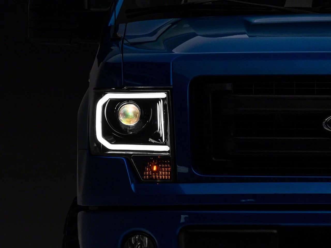 LED C-Bar Projector Headlights; Jet Black Housing; Clear Lens (09-14 F-150 w/ Factory Halogen Headlights)