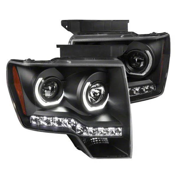 Dual U-Ring Halo Projector Headlights; Matte Black Housing; Clear Lens (09-14 F-150 w/ Factory Halogen Headlights)