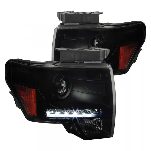 Projector Headlights with LED Light Strip; Matte Black Housing; Smoked Lens (09-14 F-150 w/ Factory Halogen Headlights)