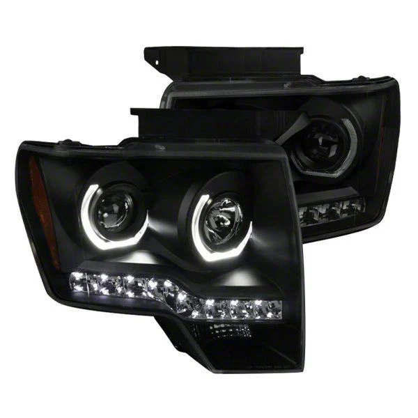 Dual U-Ring Halo Projector Headlights; Black Housing; Smoked Lens (09-14 F-150 w/ Factory Halogen Headlights)