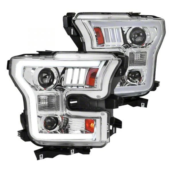 LED Bar Projector Headlights; Chrome Housing; Clear Lens (15-17 F-150 w/ Factory Halogen Headlights)