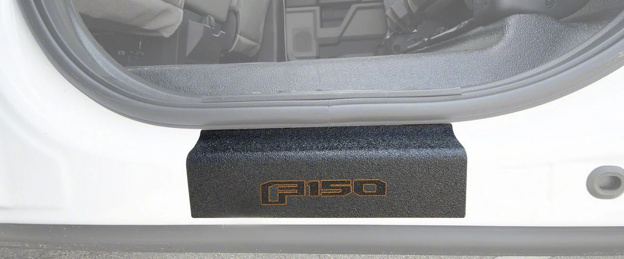 Rear Door Sill Protection with F-150 Logo; TUF-LINER Black; Black and Orange (15-26 F-150 SuperCrew)