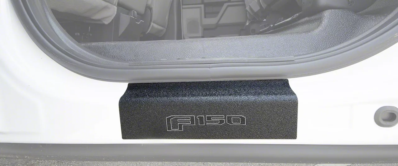 Rear Door Sill Protection with F-150 Logo; TUF-LINER Black; Black and White (15-26 F-150 SuperCrew)