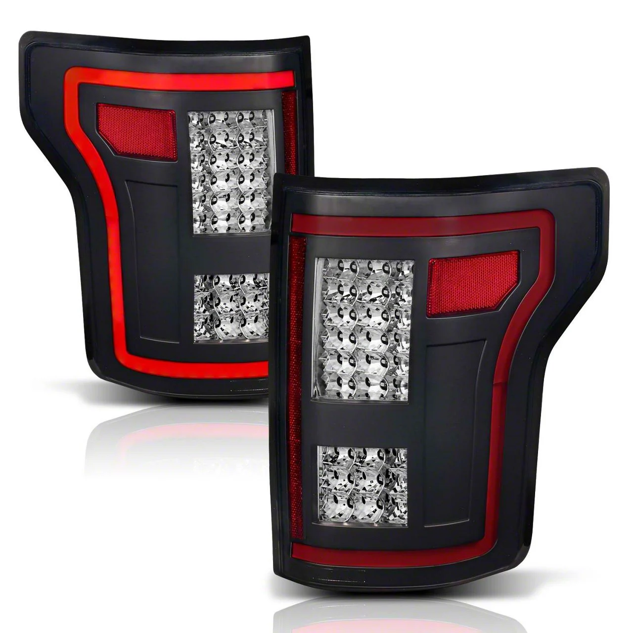 Sequential LED Tail Lights; Black Housing; Clear Lens (15-17 F-150 w/ Factory Halogen Non-BLIS Tail Lights)