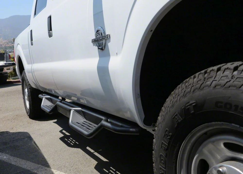 Round Tube Drop Style Nerf Side Step Bars; Black (11-16 F-350 Super Duty SuperCrew)