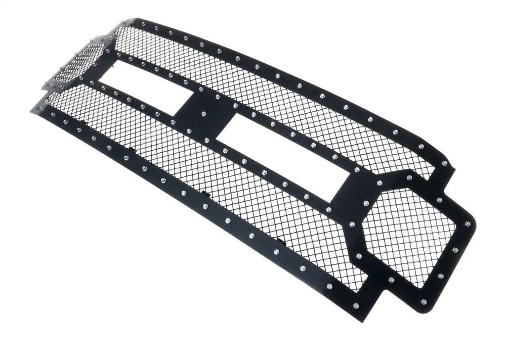Stainless Steel Rivet Upper Replacement Grille; Black (17-19 F-350 Super Duty w/o Forward Facing Camera)