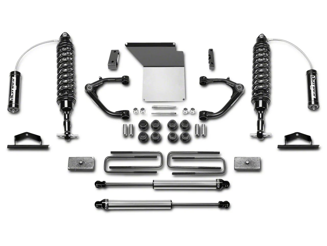 Fabtech 4-Inch Uniball Upper Control Arm System with Dirt Logic Reservoir Coil-Overs and Shocks (14-18 2WD/4WD Sierra 1500 Double Cab, Crew Cab, Excluding Denali)