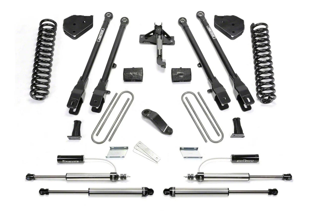 Fabtech 4-Inch 4-Link Lift Kit with Front Dirt Logic 2.25 Reservoir Shocks and Rear Dirt Logic Shocks (17-22 4WD 6.2L F-350 Super Duty)