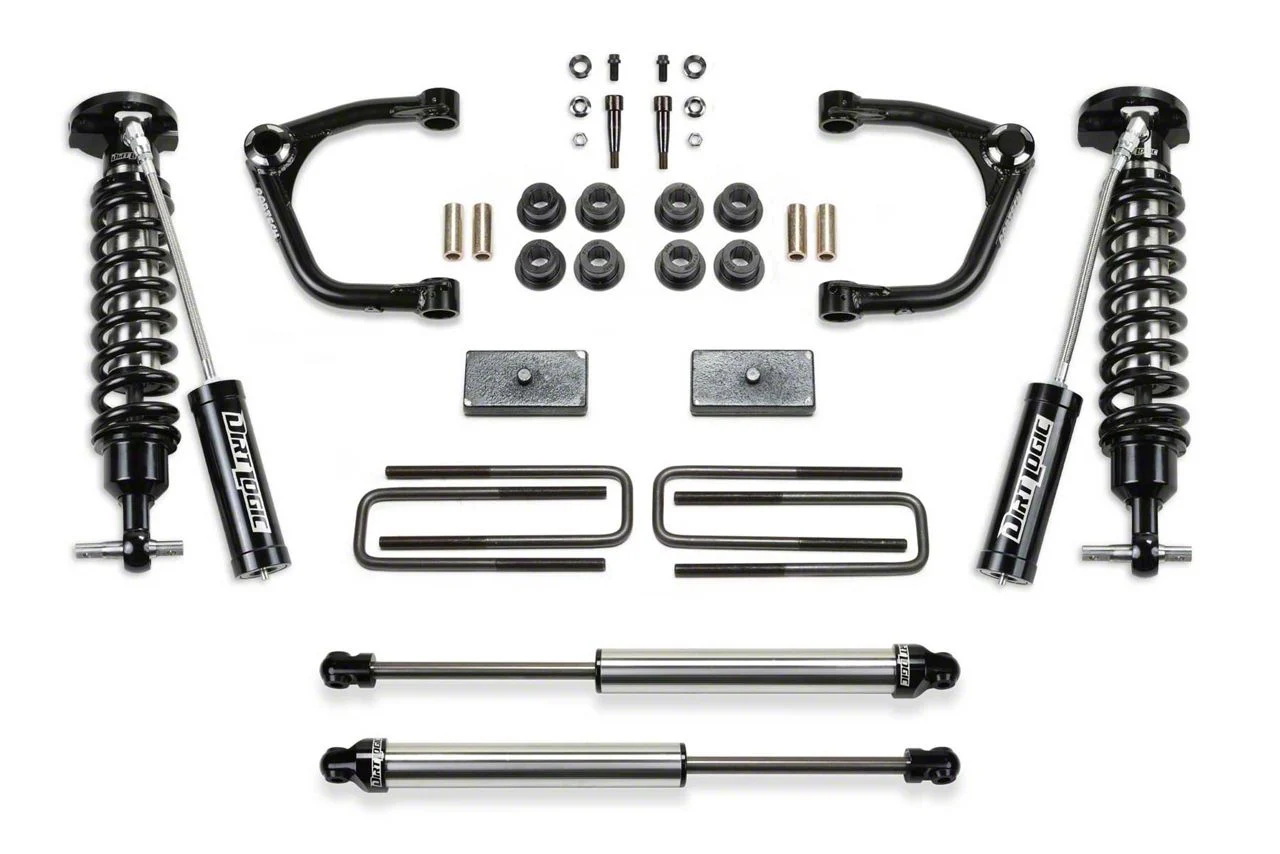 Fabtech 3-Inch Uniball Upper Control Arm Lift Kit with Dirt Logic 2.5 Reservoir Coil-Overs and Dirt Logic 2.25 Shocks (20-26 3.0L Duramax Sierra 1500 Double Cab, Crew Cab, Excluding AT4 & Denali)