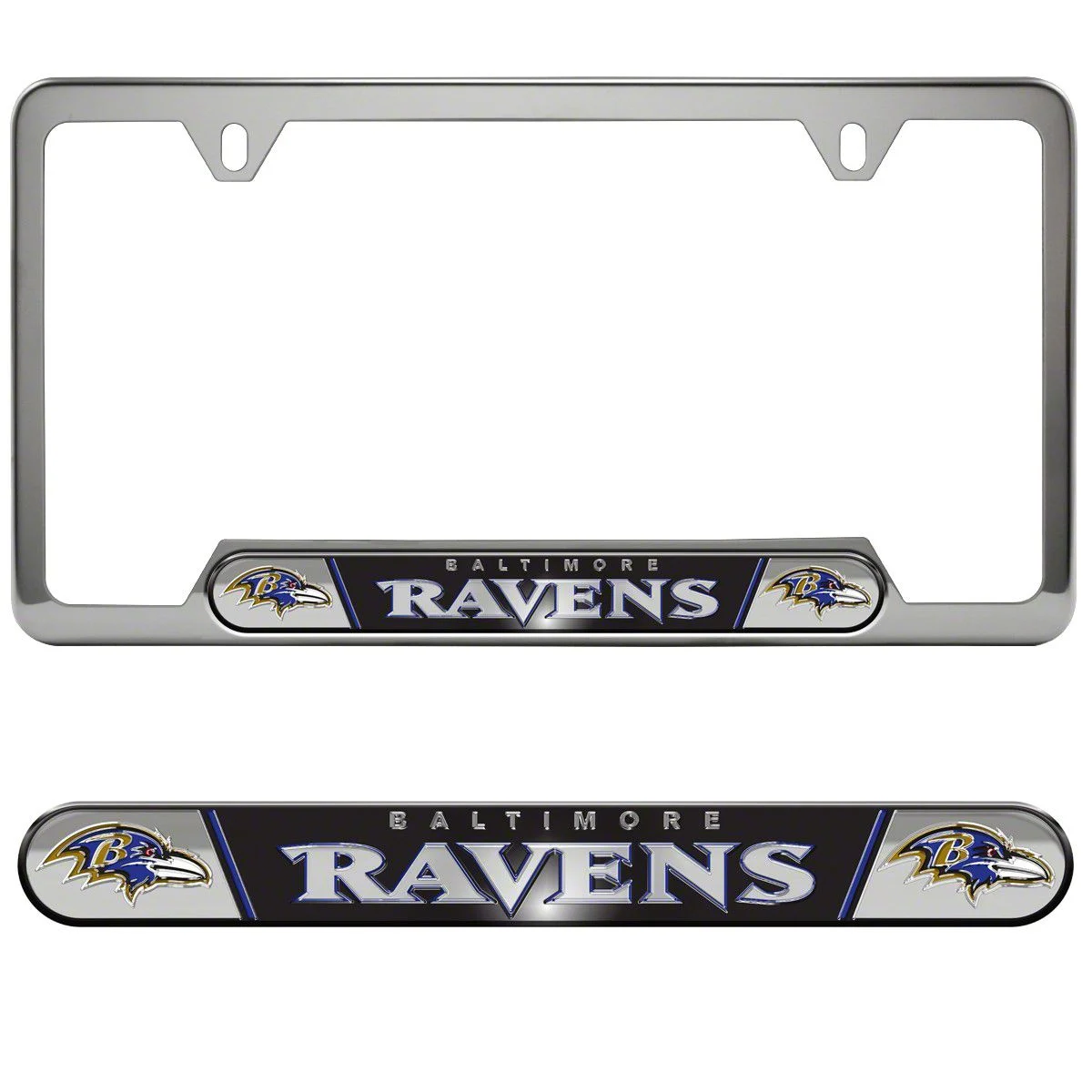 Embossed License Plate Frame with Baltimore Ravens Logo; Black (Universal; Some Adaptation May Be Required)
