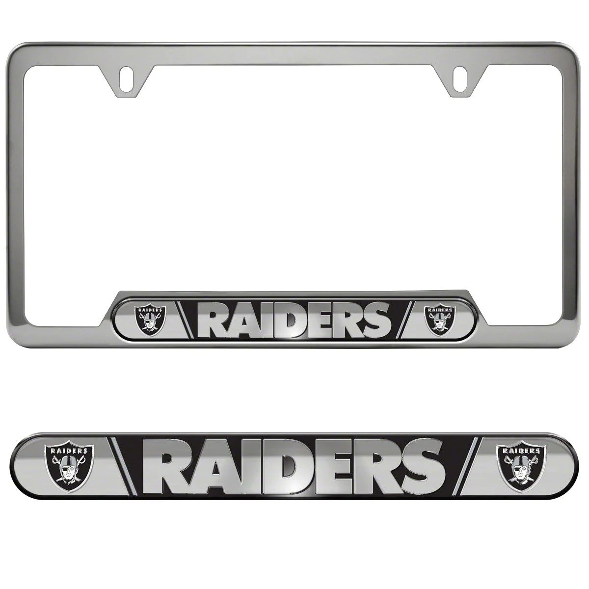 Embossed License Plate Frame with Las Vegas Raiders Logo; Black (Universal; Some Adaptation May Be Required)