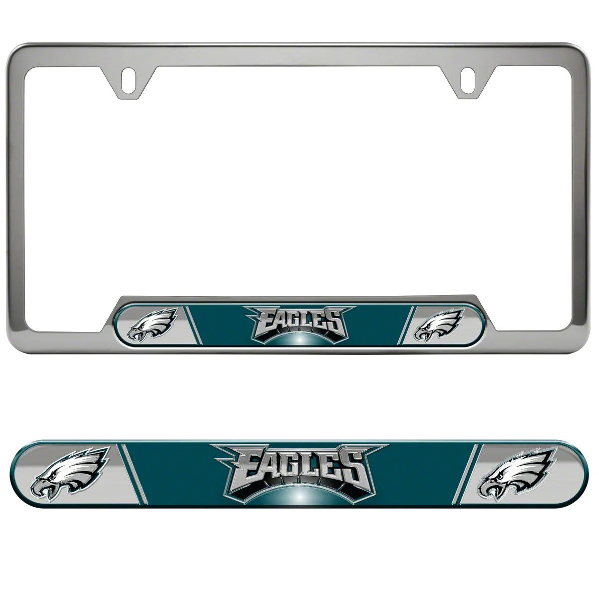Embossed License Plate Frame with Philadelphia Eagles Logo; Green (Universal; Some Adaptation May Be Required)