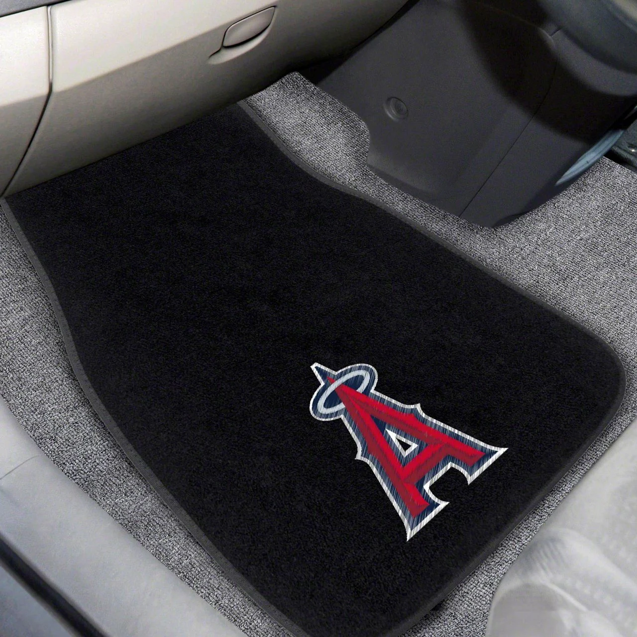 Embroidered Front Floor Mats with Los Angeles Angels Logo; Black (Universal; Some Adaptation May Be Required)