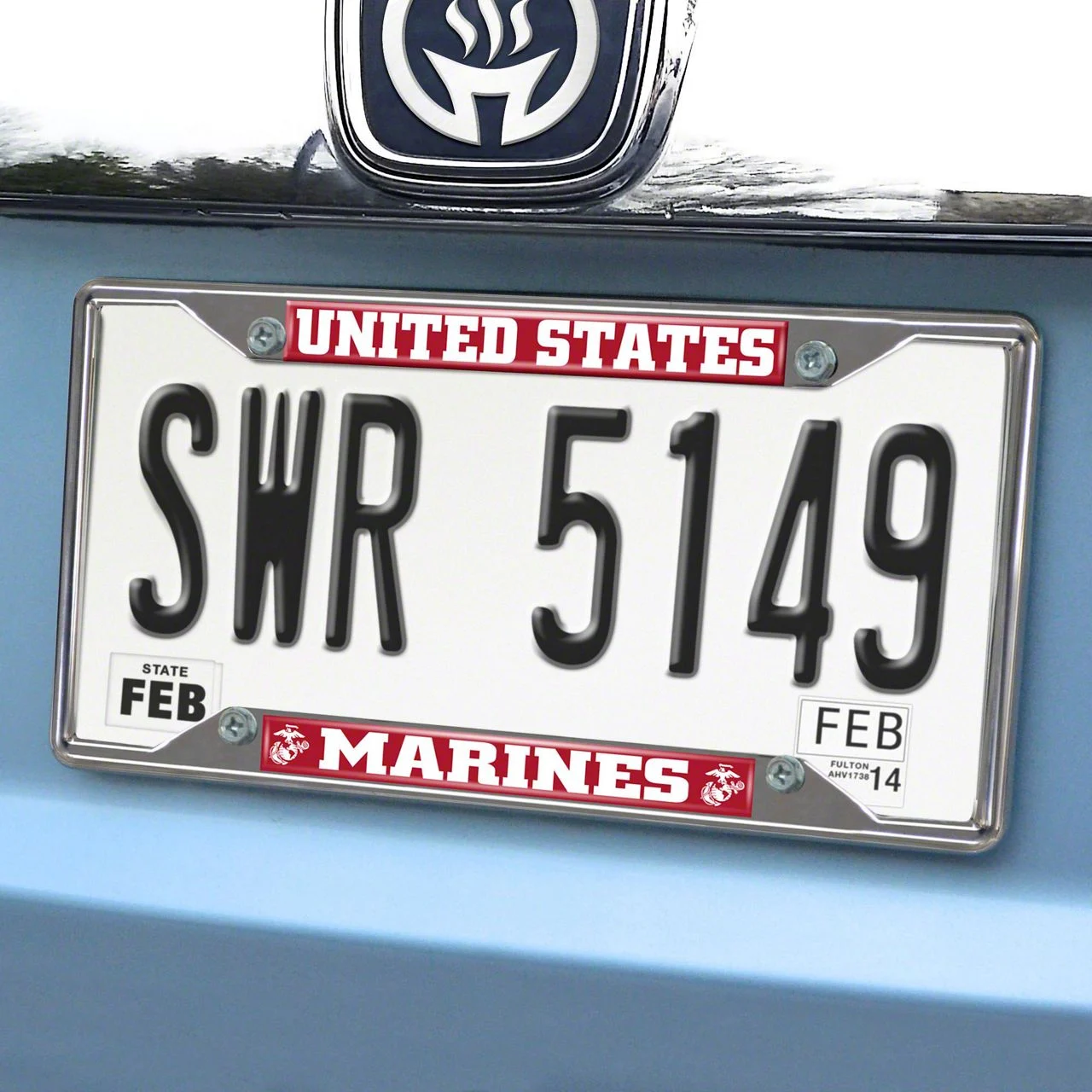License Plate Frame with U.S. Marines Logo; Red (Universal; Some Adaptation May Be Required)