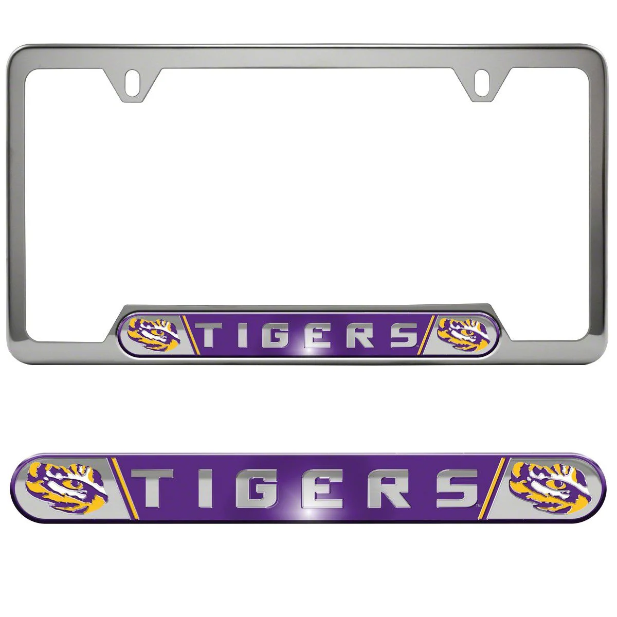 Embossed License Plate Frame with LSU Logo; Purple (Universal; Some Adaptation May Be Required)