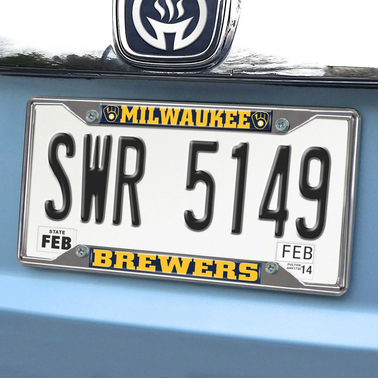 License Plate Frame with Milwaukee Brewers Logo; Navy (Universal; Some Adaptation May Be Required)