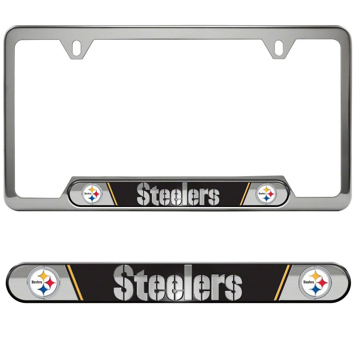 Embossed License Plate Frame with Pittsburgh Steelers Logo; Black (Universal; Some Adaptation May Be Required)