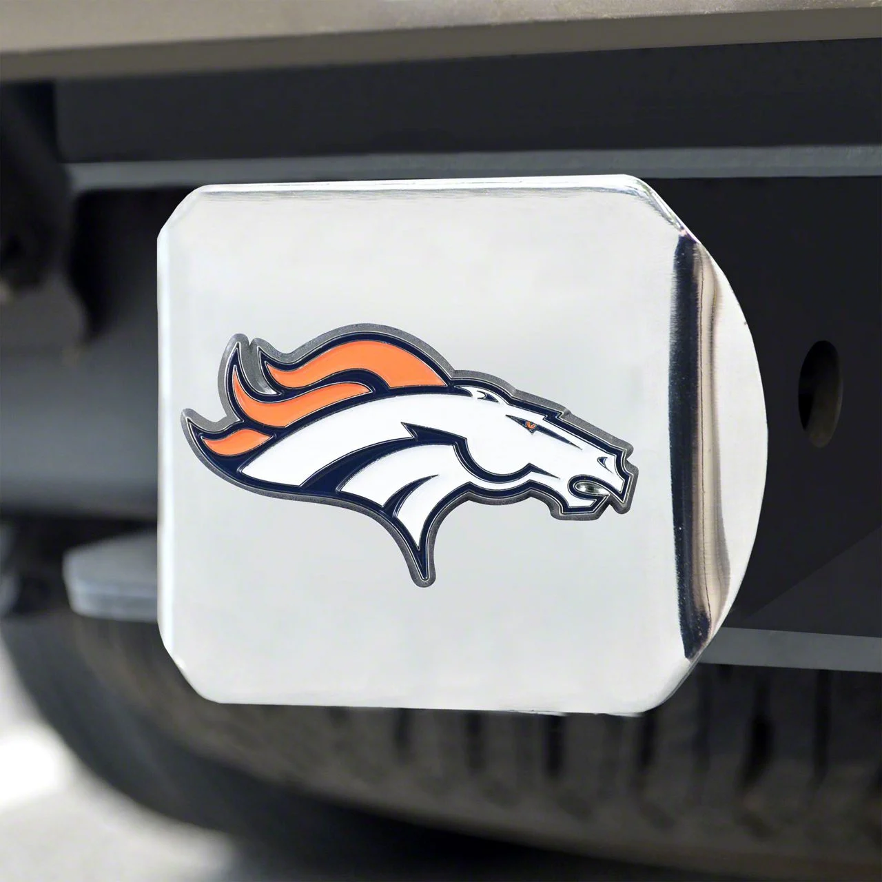 Hitch Cover with Denver Broncos Logo; Orange (Universal; Some Adaptation May Be Required)