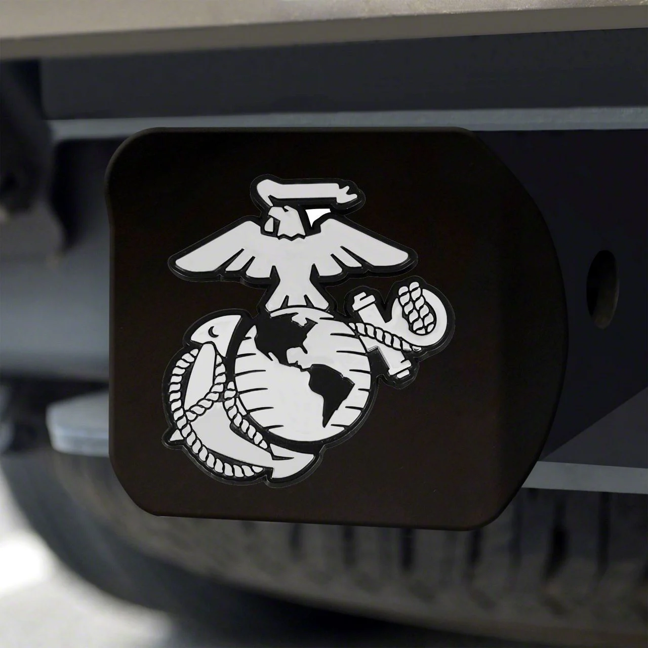 Hitch Cover with U.S. Marines Logo; Black (Universal; Some Adaptation May Be Required)