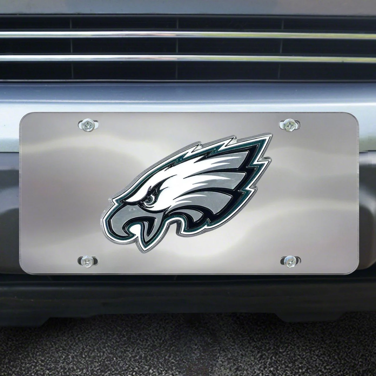 License Plate with Philadelphia Eagles Logo; Stainless Steel (Universal; Some Adaptation May Be Required)