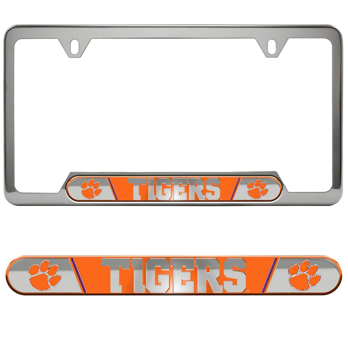 Embossed License Plate Frame with Clemson University Logo; Orange (Universal; Some Adaptation May Be Required)