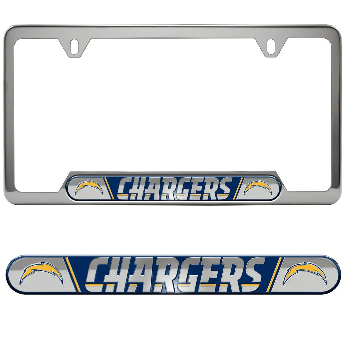 Embossed License Plate Frame with Los Angeles Chargers Logo; Blue (Universal; Some Adaptation May Be Required)