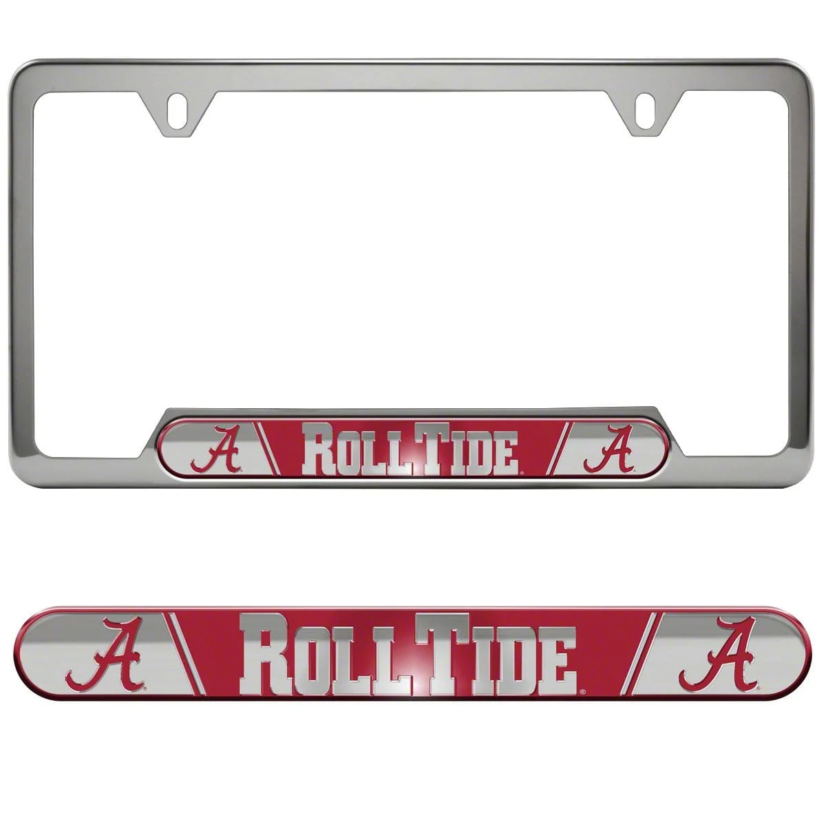 Embossed License Plate Frame with University of Alabama Logo; Red (Universal; Some Adaptation May Be Required)