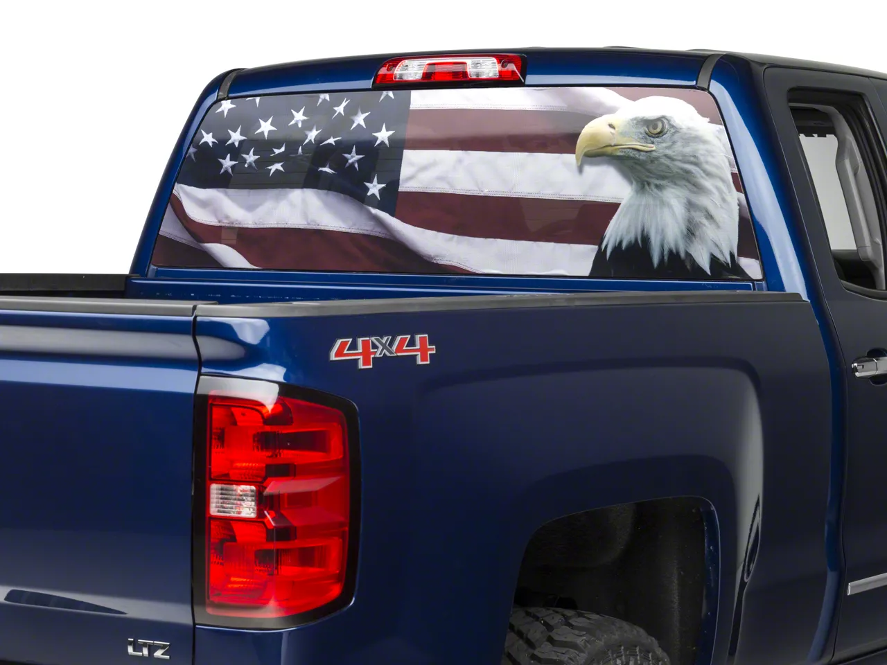 SEC10 Perforated Flag and Eagle Rear Window Printed Decal (07-26 Silverado 1500)