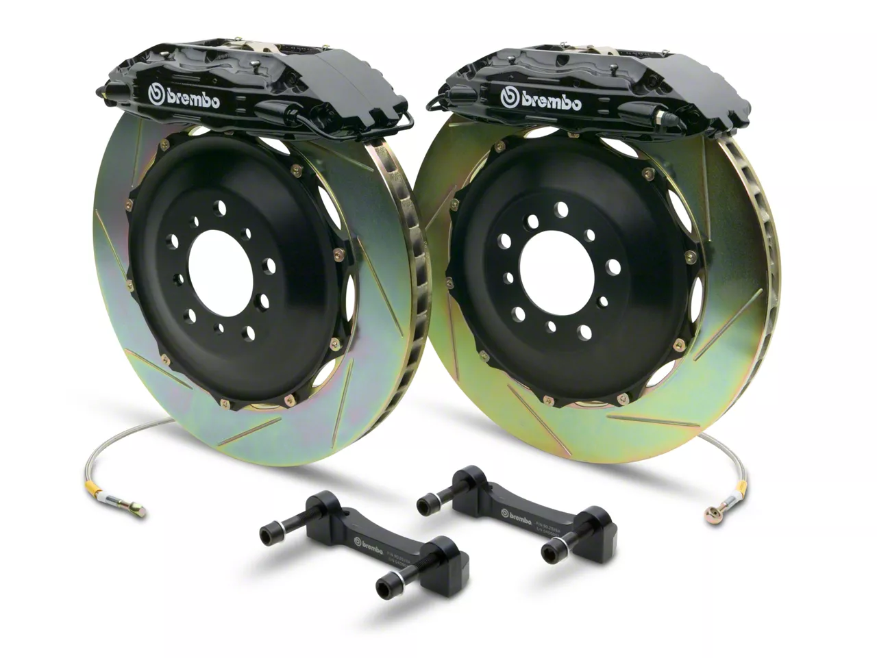 Brembo GT Series 4-Piston Rear Big Brake Kit with 2-Piece Slotted Rotors; Black Calipers (14-18 Sierra 1500)