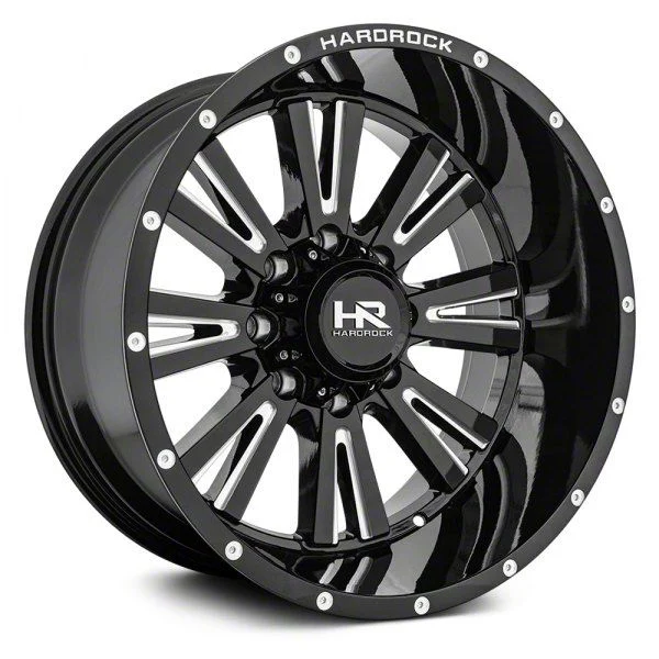 Hardrock Offroad Spine Xposed Gloss Black Milled 8-Lug Wheel; 22x12; -44mm Offset (07-10 Silverado 2500 HD)