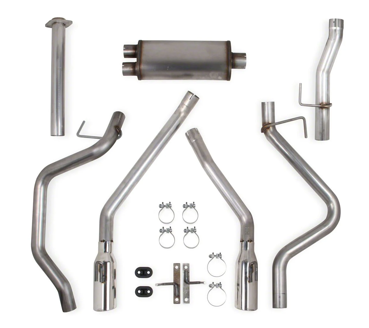 Hooker BlackHeart Dual Exhaust System with Polished Tips; Rear Exit (15-20 5.0L F-150)