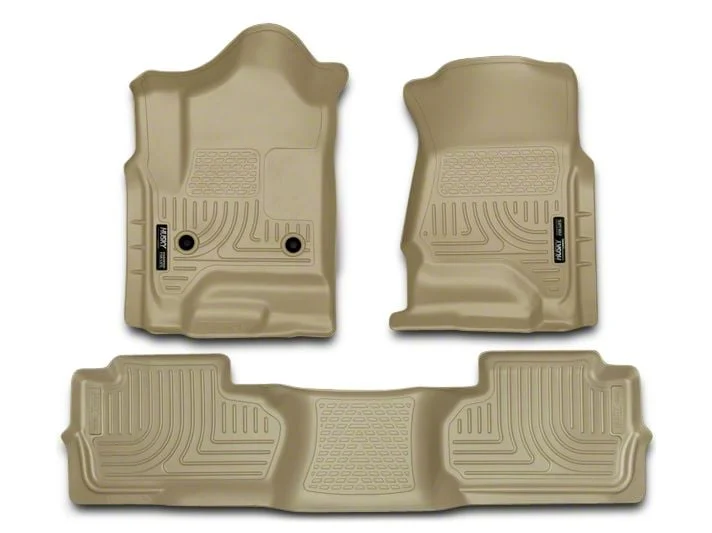 Husky Liners WeatherBeater Front and Second Seat Floor Liners; Footwell Coverage; Tan (14-18 Sierra 1500 Double Cab, Crew Cab)