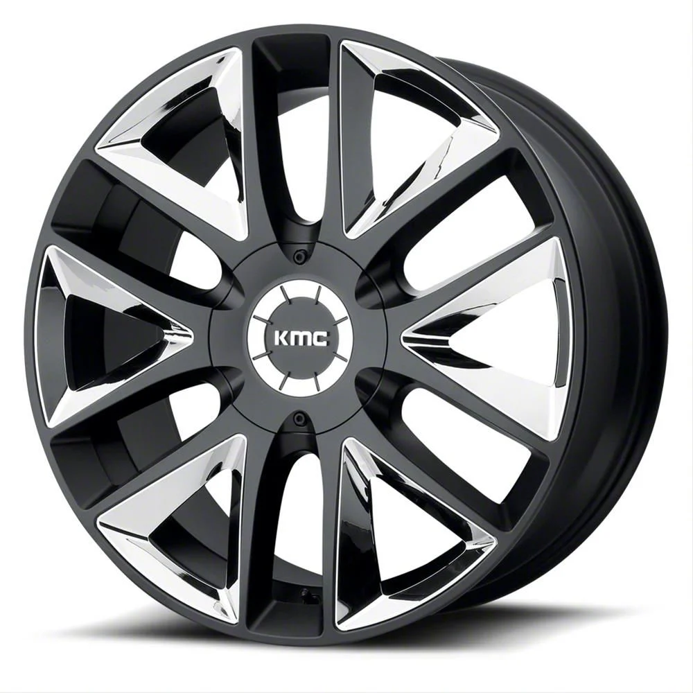 KMC Takedown Satin Black with Chrome Inserts 6-Lug Wheel; 22x9.5; 30mm Offset (21-26 Yukon)