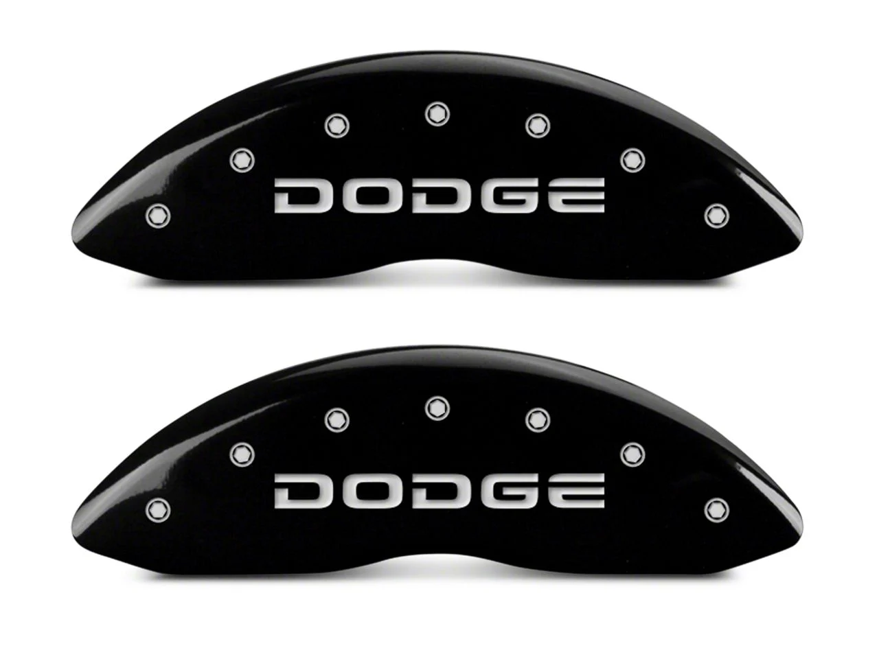 MGP Brake Caliper Covers with Broken Dodge; Black; Front and Rear (02-05 RAM 1500, Excluding SRT-10)