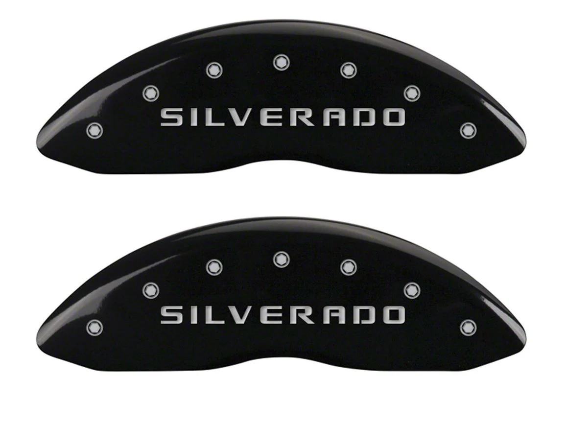 MGP Brake Caliper Covers with Silverado Logo; Black; Front and Rear (07-13 Silverado 1500)
